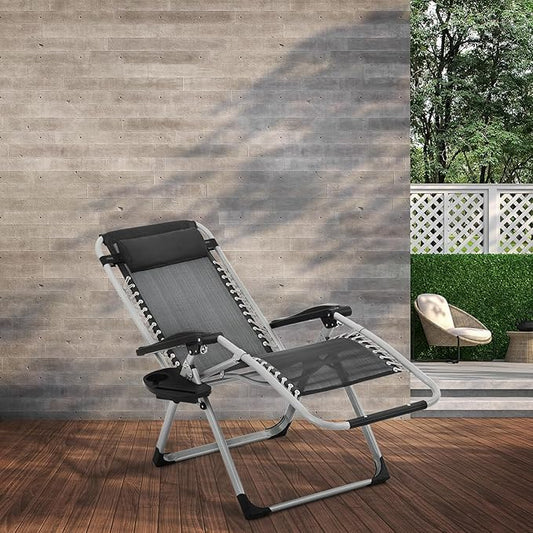 Athena Collection 3 in 1 Patio Lounge Chair Foldable Camping Chair with Headrest Chaise Lounge Nap Chair with Removable Thick Cushion Reclining Beach Sleeping Chair for Indoor and Outdoor, Black