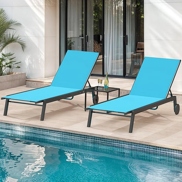DWVO Outdoor Chaise Lounge Set, 2 Patio Chaise Lounge Chairs with Side Table - Photo 1
