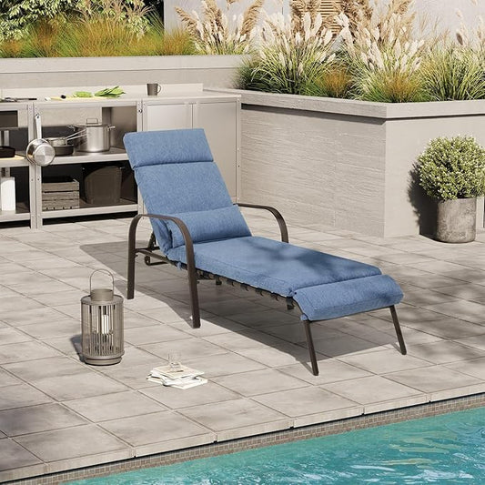 Crestlive Products Adjustable Chaise Lounge Chair with Cushion & Pillow, Outdoor Five-Position Recliner, All Weather for Patio, Beach, Yard, Pool (1PC Dark Blue)