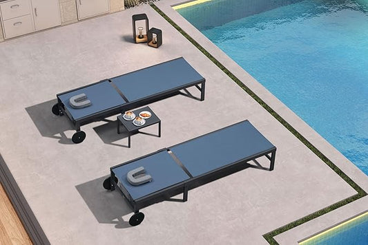 PURPLE LEAF Beach Lounge Chair with Face Hole Pillow and Headrest Adjustable 5-Position Lay Flat Aluminum Patio Chaise Lounges Set Wheels Outdoor Tanning Chair for Sunbathing Pool Beach Indigo