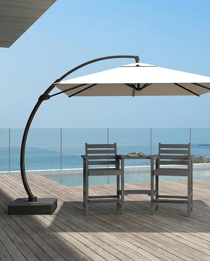 Tall HDPE Adirondack Bar Chairs Set of 2, Outdoor Balcony Bar-Height Chairs with Extra-Large Side Trays & 2" Umbrella Hole, All-Weather Patio Stools for Porch, Deck, Garden (Gray, 2chair)