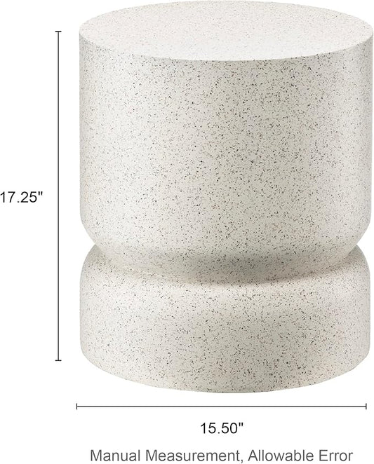 Giltzhome Antique Decorative Garden Stool, 17.25" H Heavy Duty Faux Terrazzo Accent Table, Side Table, Planter Stand for Garden Patio Lawn Home Indoor Outdoor, White