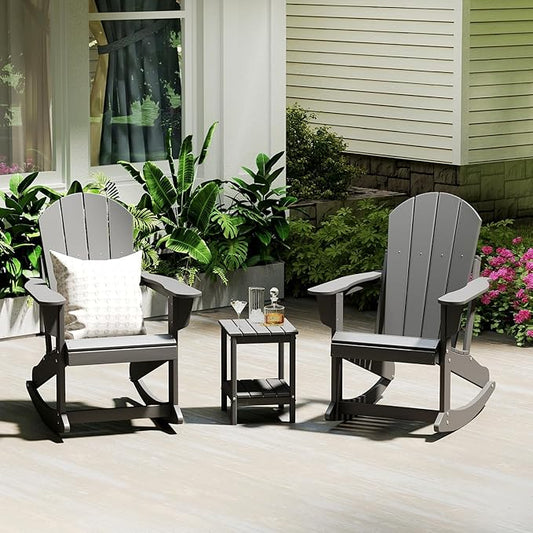 IVY&LANE Adirondack Rocking Chairs Set of 2 | Porch-Rocker | HDPE Plastic | Weatherproof | Grey | for Outdoor Patio Deck Backyard