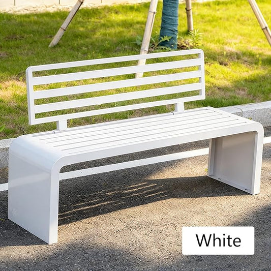 Metal Garden Bench, Outdoor Benches Weatherproof 100/120/150/180 Cm Patio Bench with Backrest, Park Benches Seat for Outside Picnic Yard Front Porch Outdoor Furniture Deco(White,180 cm/70.87 in)