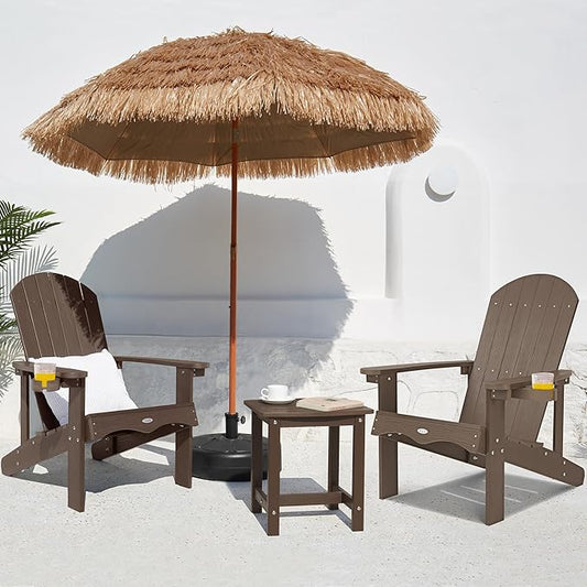 Y&M Adirondack Chair Set of 4, Dark Brown Fire Pit Chairs, Outdoor Patio Chairs with Cup Holder, Weather Resistant HDPE Wooden Textured Patio Chairs, Perfect for Garden, Lawn, Deck, or Poolside