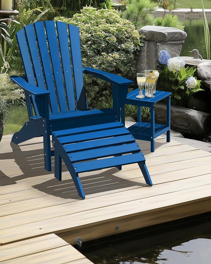 IVY&LANE Adirondack Chairs Set of 2 | HDPE Plastic | Outdoor Fire Pit Chairs | Oversized | All-Weather | Blue | for Outside Deck Backyard Patio Poolside Porch Lawn
