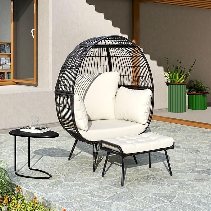 Giantex Oversized Wicker Egg Chair, Outdoor & Indoor Hammock Chair with Thick Cushions, 2-Person PE Rattan Lounge Chair Swing Chair for Patio, Backyard,Porch, 450 LBS Weight Capacity (Dark Blue)