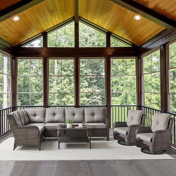 Belord Patio Furniture Set 6 Seats, Outdoor Swivel Rocker Patio Chairs, Oversized Outdoor Sectional Couch - Photo 1