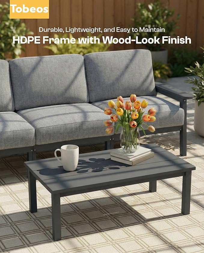 Patio Furniture Set, HDPE Outdoor Sofa Set with Gray Washable Cushions, Patio Conversation Sets for Lawn, Garden, Porch, Balcony & Deck, Durable Outdoor Sectional Furniture (Gray Frame)