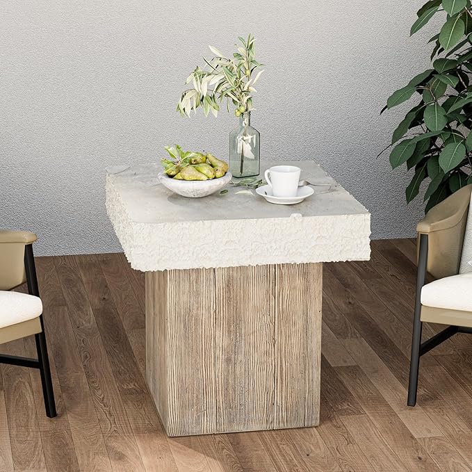 HOMPUS Outdoor Side Dining Table, Concrete Coffee Table Square, 20 inches MgO Tabletop for Patio, Garden, Backyard, Antique Beige