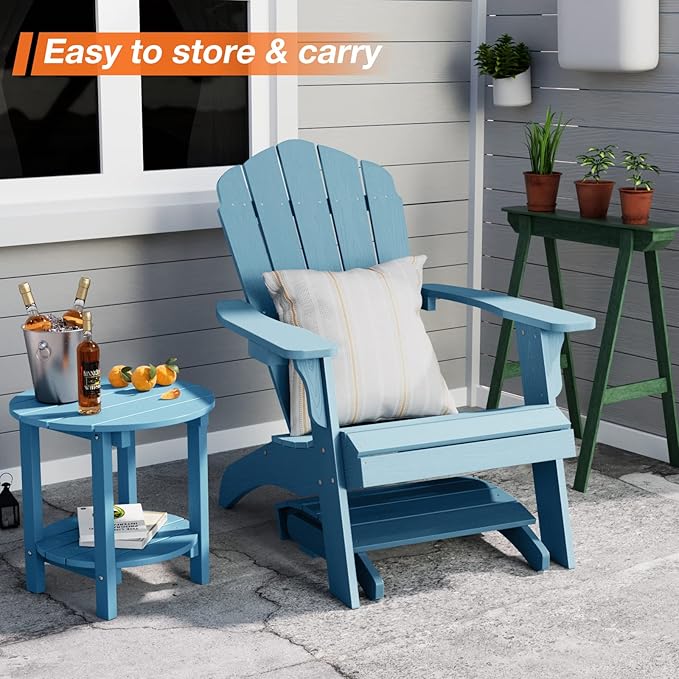 YEFU Adirondack Ottoman Set of 4, Adirondack Foot Rest, Patio Foot Rest, Folding Adirondack Footstool, Weather Resistant for Adirondack Chair, Widely Used for Outdoor, Porch, Backyard, Fire Pits-Blue