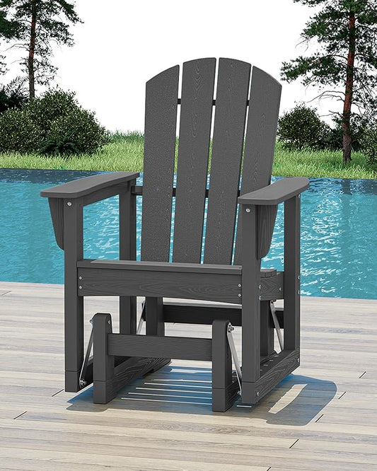 SERWALL Outdoor Glider Chair Set of 4, HDPE Wood-Like Patio Glider Rocker All-Weather Porch Glider for Outside, Gray