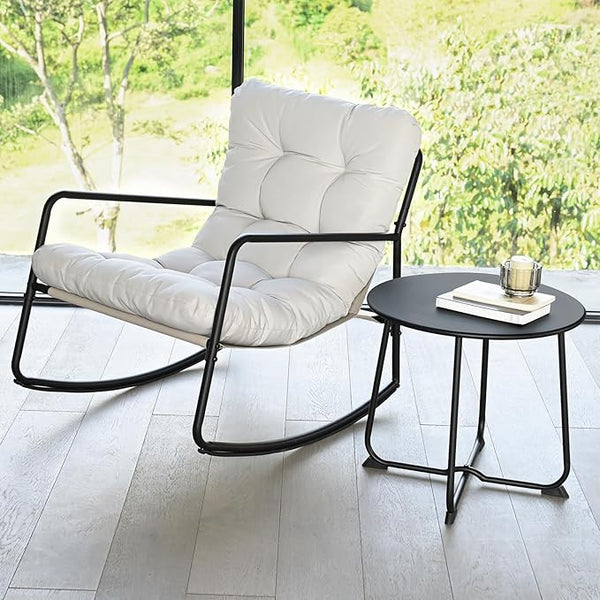 Outdoor Rocking Chair Set, 2-Piece Metal Patio Bistro Set with Patio Rocker Chair and Round Side Table - Photo 1