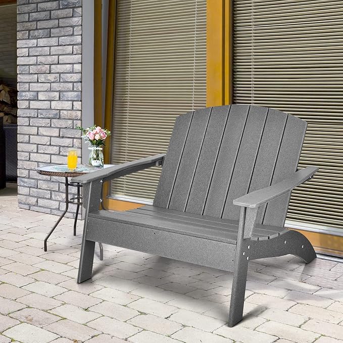 Giantex Adirondack Chair Outdoor Loveseat, High Density Polyethylene HDPE Material Adirondack Chairs Set of 2 People, Patio Adirondack Bench for Porch, Garden, Backyard Fire Pit Chair (2, Gray)