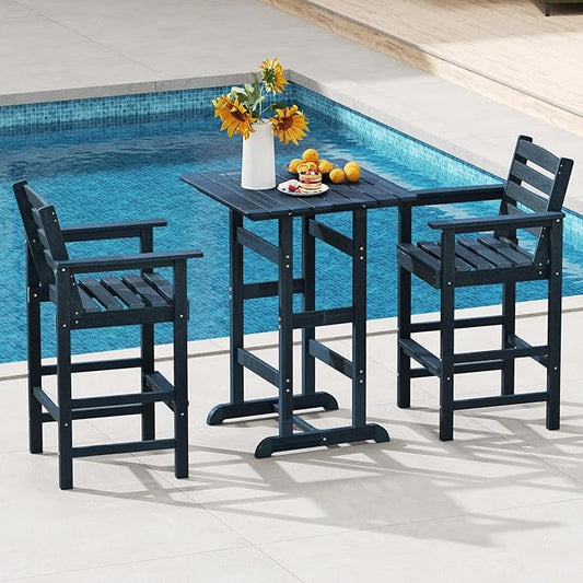 Tangkula Patio Adirondack Chairs Set of 2, HDPE Bar Height Chair with Wide Armrests & Footrest, Outdoor High-Top Slatted Bar Chairs with Backrest for Backyard, Lawn, Poolside (Navy)