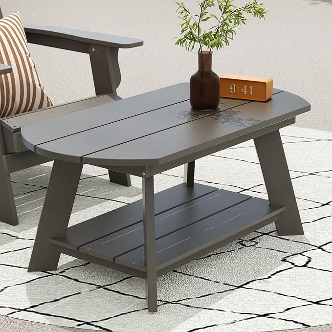 WestinTrends Tuscany Outdoor Coffee Table, All Weather HIPS 2 Tier Patio Adirondack Coffee Table, Charcoal Gray