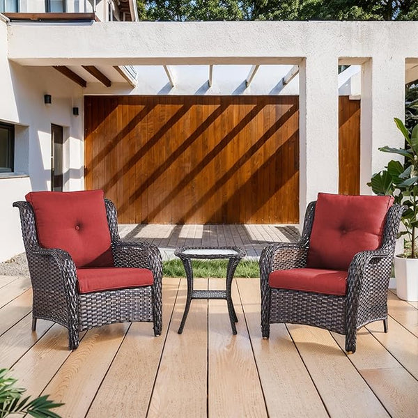 Belord Outdoor Furniture Set Patio Wicker Chairs, 3 Peices Porch Rattan Furniture with Side Table - Photo 1