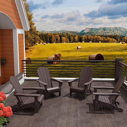 WO WESTIN OUTDOOR HDPE Laguna Outdoor Folding Poly Adirondack Chair (Set of 4), Dark Brown