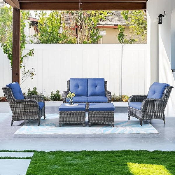 Belord Outdoor Wicker Furniture 5 Pieces Patio Furniture Set Patio Wicker Chairs with Ottomans Conversation Set for - Photo 1