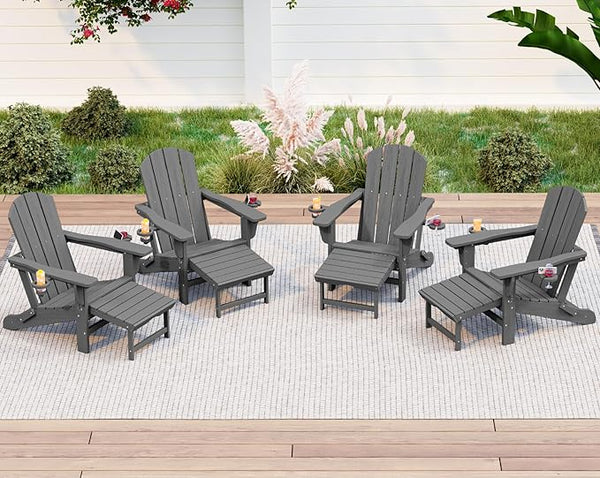 KINGYES Folding Adjustable Adirondack Chair with Ottoman & 2 Cup Holders Set of 4 - Photo 1