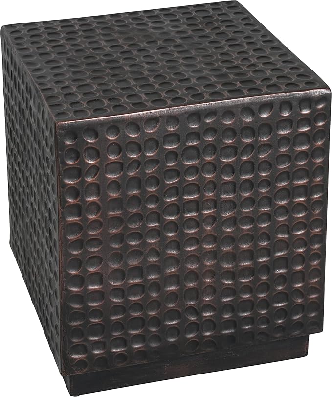 Christopher Knight Home Jeanie Outdoor Side Table Lightweight Concrete, Patio End Table Cube, MGO Fluted Coffee Table for Outside, Garden, Backyard, Poolside Accent Table, Dark Brown Copper