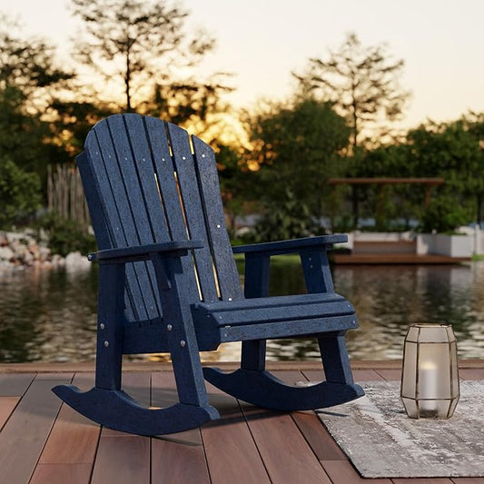 Wildridge Heritage Adirondack Rocking Chair, Patriot Blue - Outdoor Weather Resistant HDPE Rocking Chair for Patio, Deck, Fire Pit