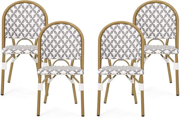 Christopher Knight Home Darcy Outdoor French Bistro Chair (Set of 4), Gray + White + Bamboo Print Finish - Photo 1