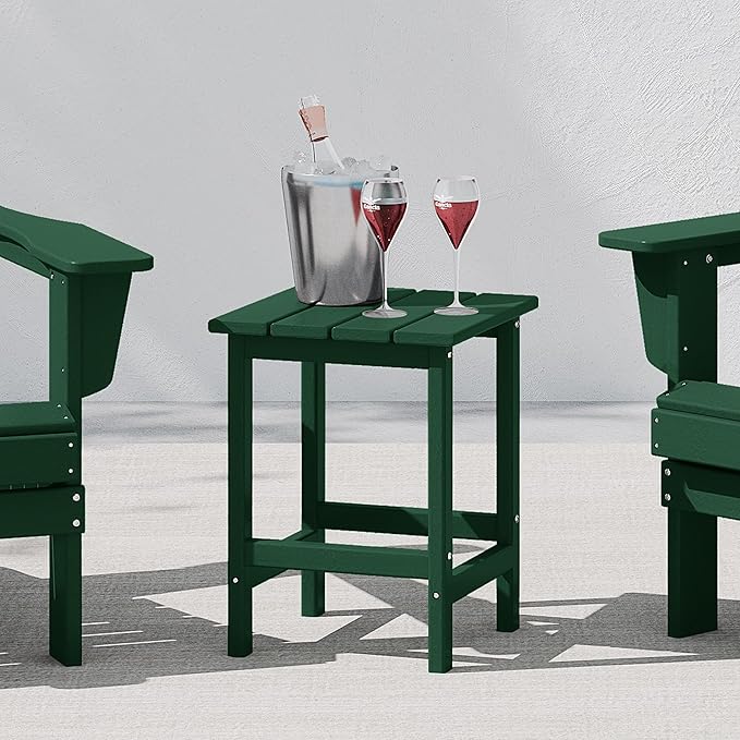 Costaelm 4-Piece Set Outdoor/Patio Poly Adirondack Chairs with a Coffee and a Side Table (2 Seater), Dark Green