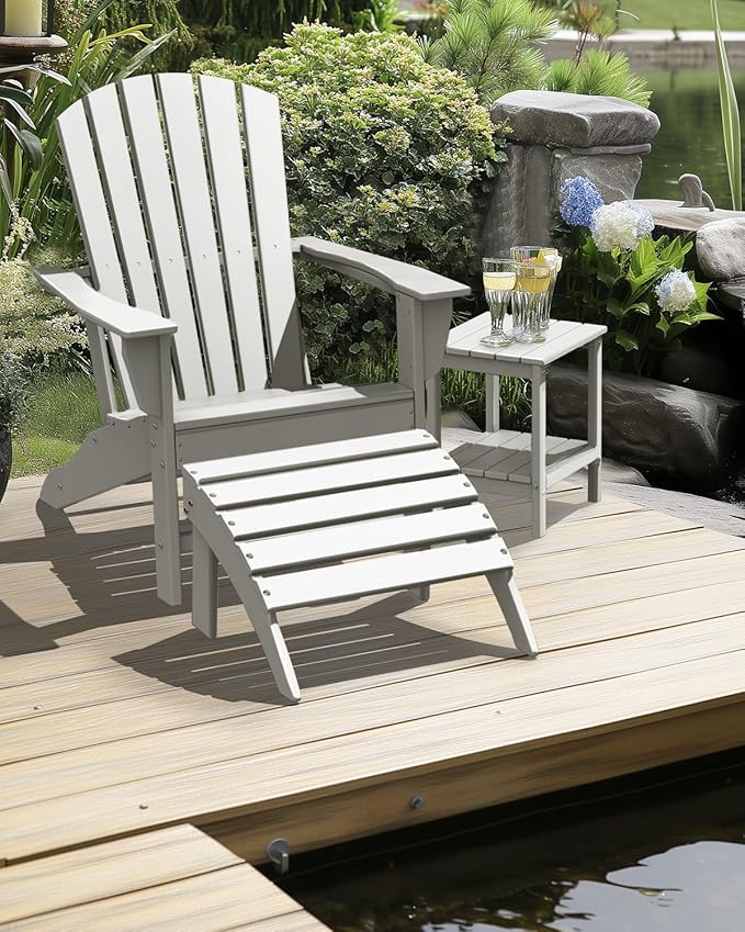 IVY&LANE Adirondack Chairs Set of 2 | HDPE Plastic | Outdoor Fire Pit Chairs | Oversized | All-Weather | White | for Outside Deck Backyard Patio Poolside Porch Lawn