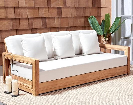 SAFAVIEH Couture Montford 3-Seat Bench Replacement Cover Only – Outdoor White Removable Slipcover Upholstery (No Cushion Filling Included)