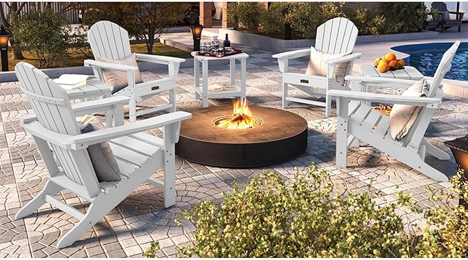 SERWALL Adirondack Chair - Traditional Adirondack Chairs HIPS Outdoor Chairs Weather Resistant- White