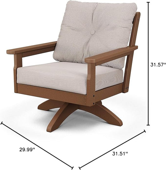 POLYWOOD® Vineyard Deep Seating Swivel Chair in Teak/Dune Burlap