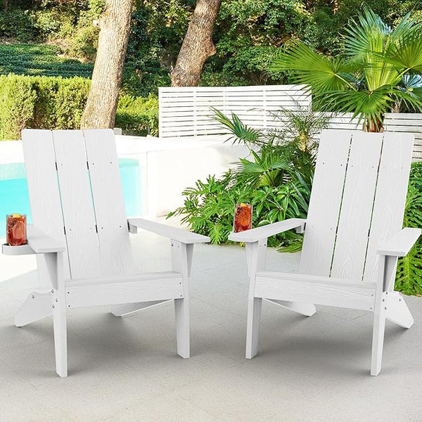 MXIMU Modern Adirondack Chairs Set of 2 Weather Resistant with Cup Holder Oversize Plastic Fire Pit Chairs Adorondic - Photo 1