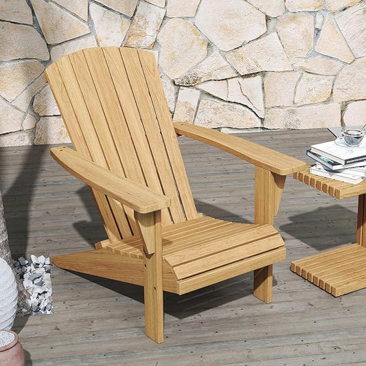 Outdoor Wooden Adirondack Chair, Teak Leisure Line Adirondack Chair All Weather Fire Pit Chair Suitable for Patio Lawn Gardens Terraces Poolside
