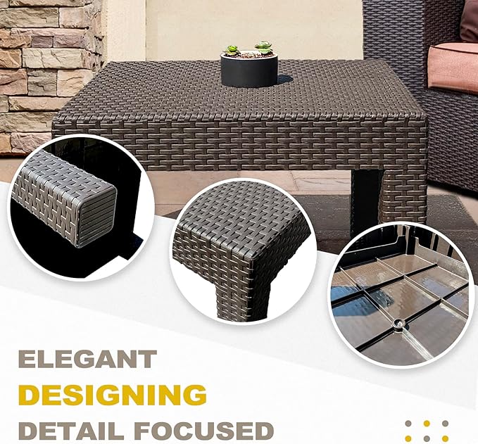 DIMAR GARDEN Patio Coffee Table Resin Outdoor Side Table Square End Table,22.8in Mocha