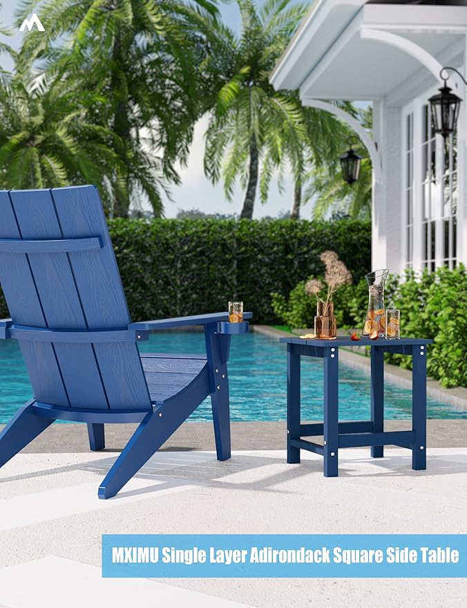 MXIMU Outdoor Side Table for Patio: 16" HIPS Weatherproof Adirondack Table Set of 2 - Small End Tables for Outside Porch Deck Pool Balcony Backyard - Easy Assembly No Maintenance Navy Blue