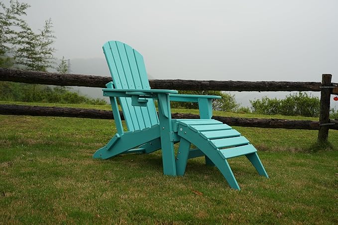 nevilywood HDPE Folding Ottoman - Adirondack Chair Footrest – Weather Resistant, Wood-Grain, Low-Maintenance-, Garden Patio Porch – Aruba Blue