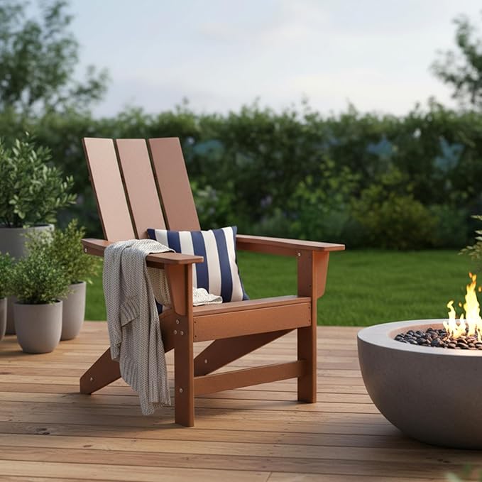 Shine Company Coastal Modern All-Weather Adirondack Chair, Brown