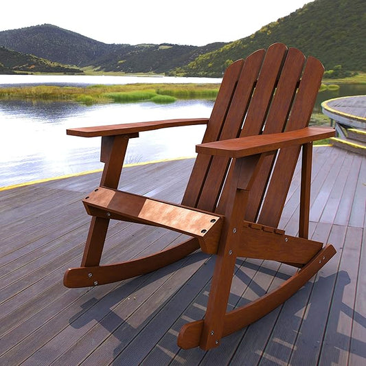 Eyely PTA1000C Harvey Outdoor Patio Classic Acacia Wood Adirondack Rocking Chair, Dark Brown for Bohemian, Classic, Country, Cottage, Farmhouse, Rustic