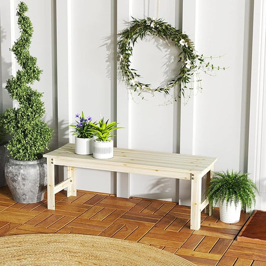 Outsunny 2-Seat Wood Garden Bench, Patio Bench Outdoor Bench with Slatted Seat, Backless Front Porch Bench for Park, Garden, Poolside, Deck, Nature Wood
