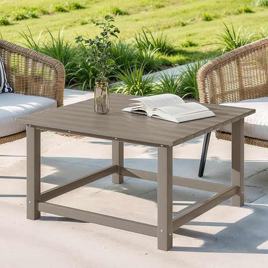 Costaelm Patio Conversation Table, Tatio Accent HDPE Outdoor Weather Resistant, Square Outdoor Porch Balcony Patio Drink Table for Outside, Pool, Backyard, Weathered Wood