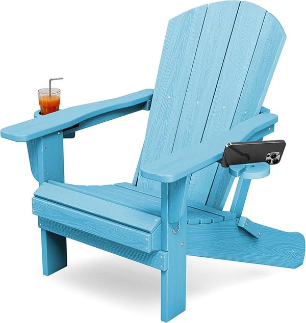 KINGYES Folding Adirondack Chair with Dual Cup Holders - HDPE All-Weather Outdoor Chairs - Photo 1