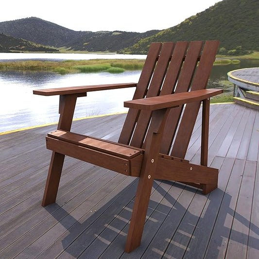 Eyely PTA1001C Spencer Outdoor Patio Modern Acacia Wood Adirondack Chair, Dark Brown for Mid-Century, Classic, Modern, Cottage, Farmhouse, Rustic