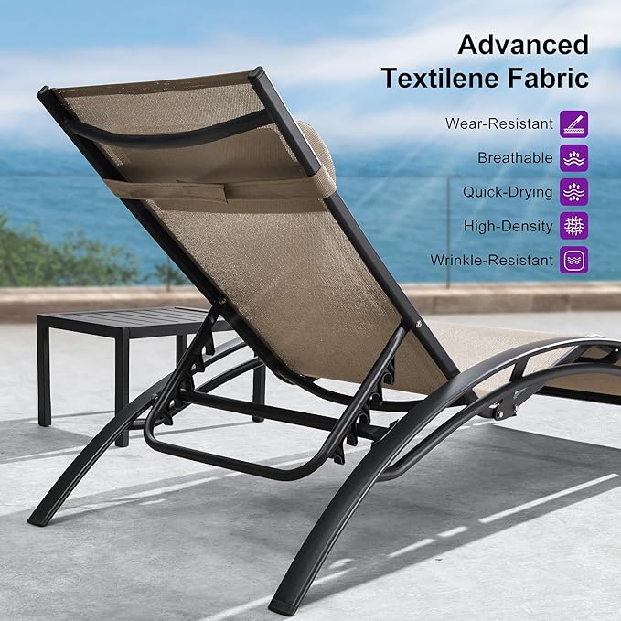 PURPLE LEAF Patio Oversized Chaise Lounge with 15FT Umbrella Outdoor Lounge Chair Beach Pool Sunbathing Lawn Lounger, Base and Side Table Included, Taupe