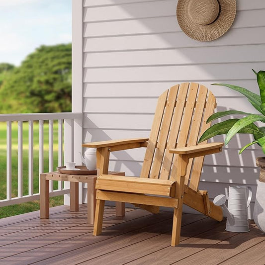 Topeakmart Set of 2 Folding Adirondack Chair Outdoor Weather Resistant Chairs for Patio Deck Garden, Backyard Deck, Fire Pit, Honey Brown