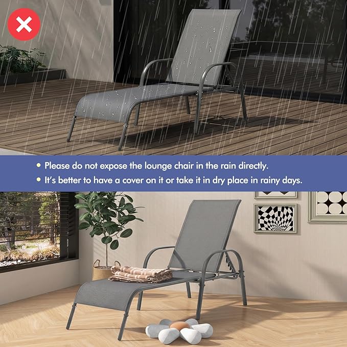 Tangkula Lounge Chair Outdoor, Patio Chaise Lounge with Adjustable Backrest, Reclining Pool Lounge Chair for Outside with Heavy Duty Steel Frame, Suitable for Beach, Yard, Balcony, Poolside