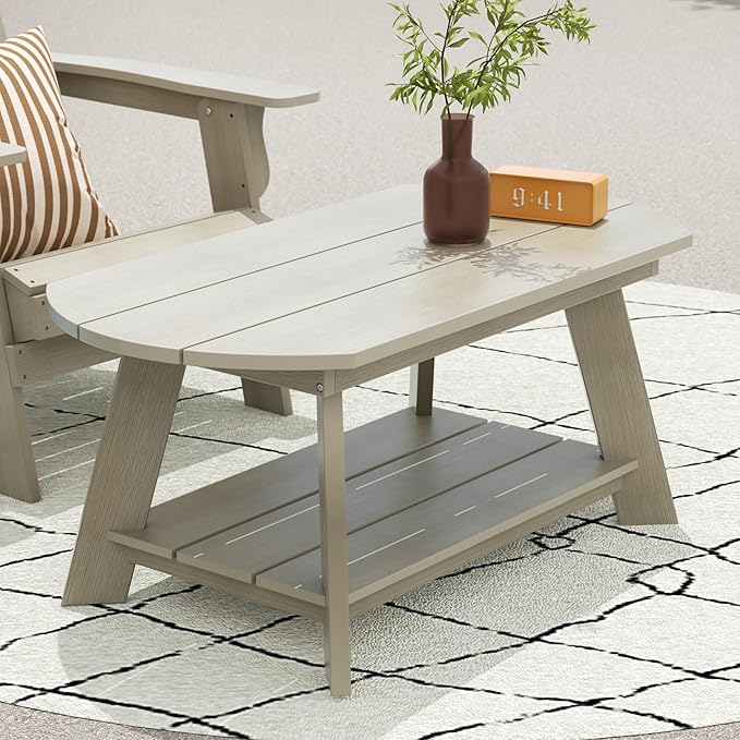 WestinTrends Tuscany Outdoor Coffee Table, All Weather HIPS 2 Tier Patio Adirondack Coffee Table, Weathered Gray