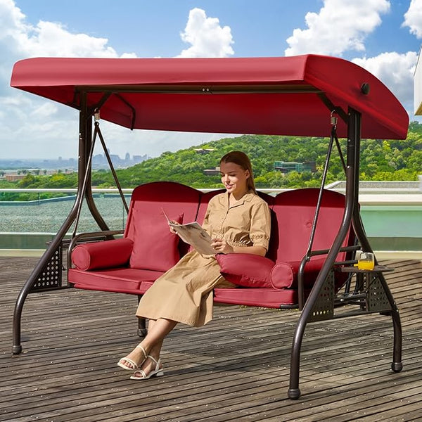 3 in 1 Outdoor Porch Swing with Adjustable Canopy, 3 Seat Outdoor Swing for Adults - Photo 1