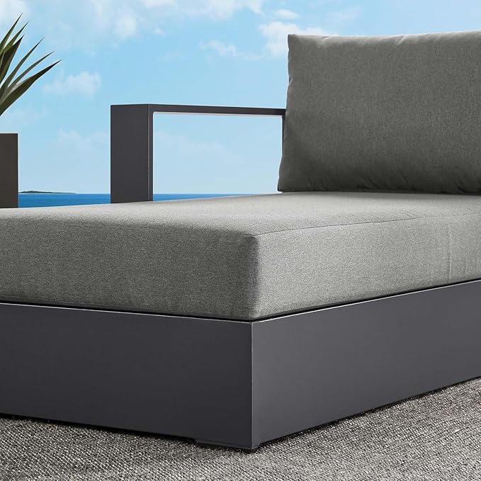 Modway Tahoe Aluminum Outdoor Chaise Lounge in Gray Charcoal with Weather-Resistant Cushions, Modular Left-Facing Patio Lounger for Pool Furniture or Sectional Sofa Set