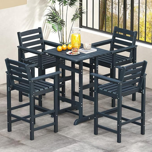 Tangkula Patio Adirondack Chairs Set of 4, HDPE Bar Height Chair with Wide Armrests & Footrest, Outdoor High-Top Slatted Bar Chairs with Backrest for Backyard, Lawn, Poolside (Navy)